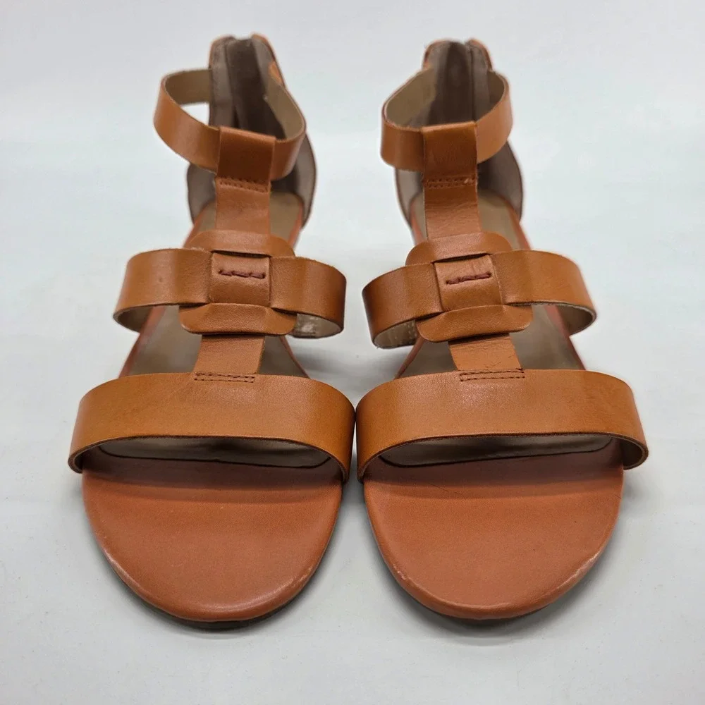 Franco Sarto Wedge Sandals Utility 7 M Cognac Tan Leather Low Heel Shoes Boho